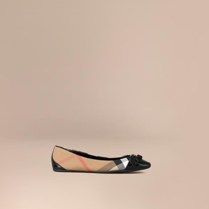 Burberry Burberry Bridle House Check Ballerinas, Size: 35.5, Black