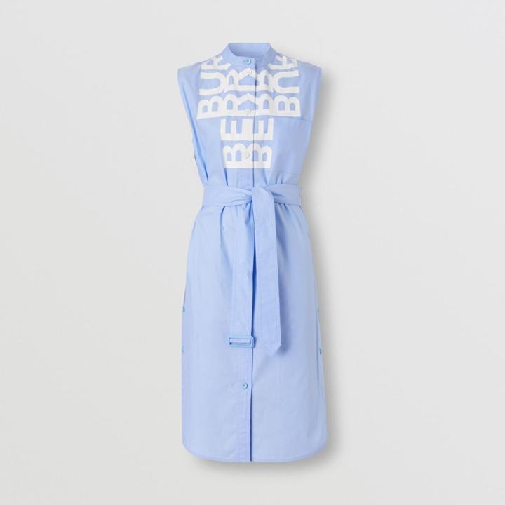 Burberry Burberry Sleeveless Logo Print Cotton Oxford Shirt Dress, Size: 04