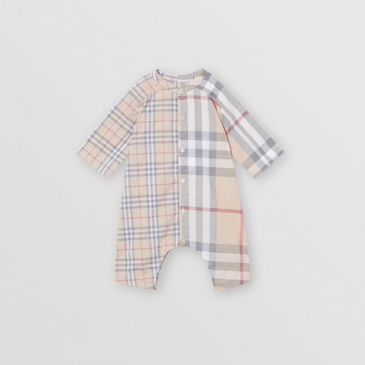 Burberry Burberry Childrens Contrast Check Cotton Jumpsuit, Size: 12m, Beige