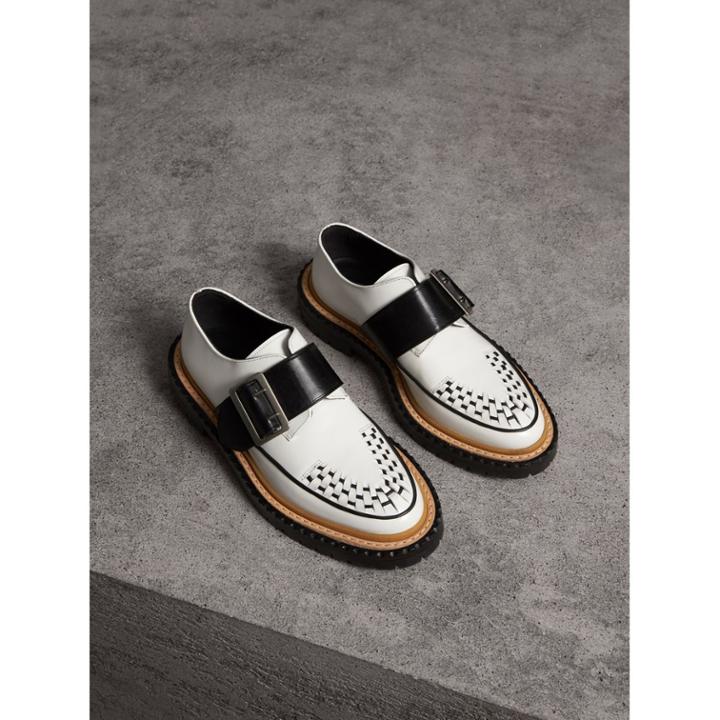 Burberry Burberry Buckle Detail Woven-toe Leather Shoes, Size: 38