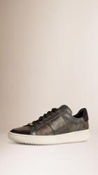 Burberry Camouflage Print Leather And Suede Trainers