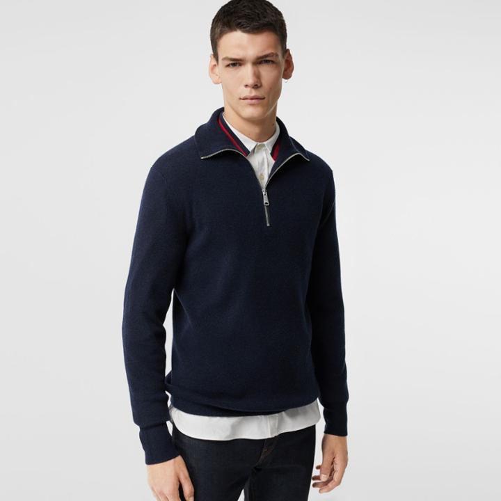 Burberry Burberry Rib Knit Cashmere Half-zip Sweater, Blue