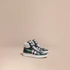 Burberry Burberry Leather And Check High-top Trainers, Size: 45.5, Green