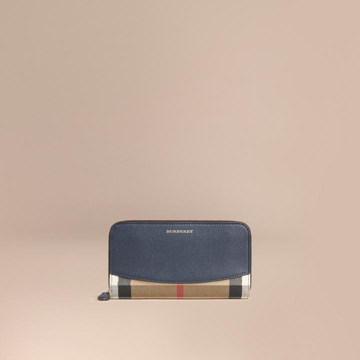 Burberry Burberry House Check And Leather Ziparound Wallet, Blue