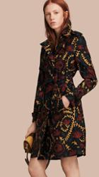 Burberry Floral Print Silk Wool Trench Coat