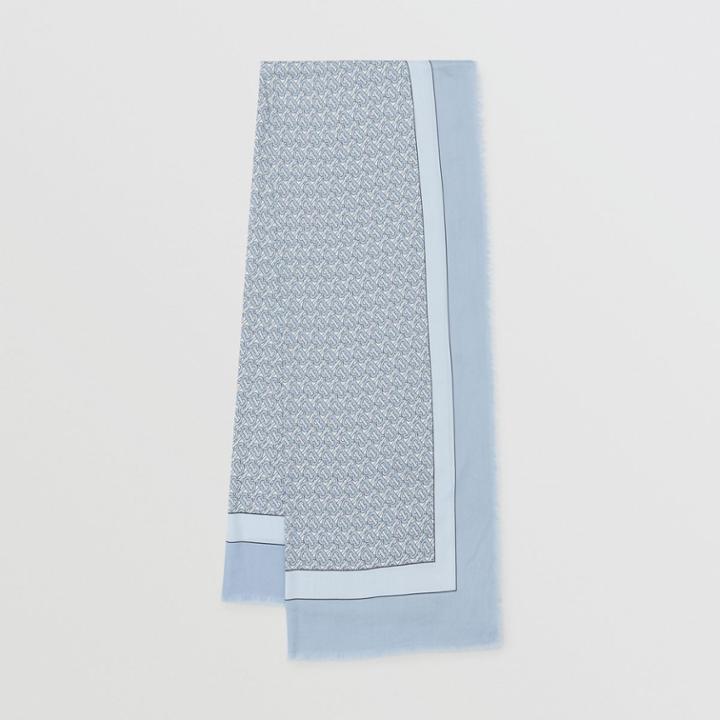 Burberry Burberry Monogram Print Lightweight Cashmere Scarf, Blue