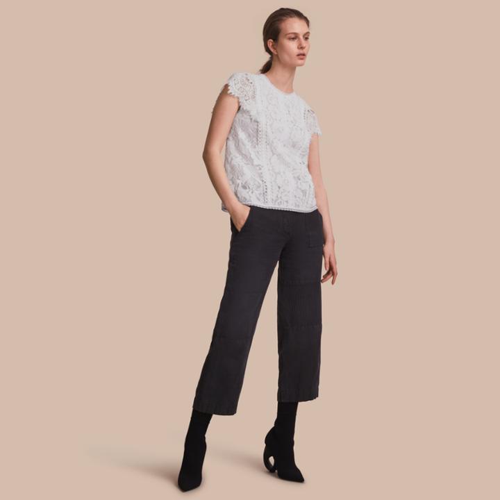 Burberry Burberry Scalloped Cap Sleeve Floral Lace Top, Size: 14, White