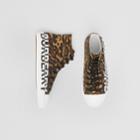 Burberry Burberry Logo And Leopard Print High-top Sneakers, Size: 44, Brown