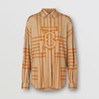 Burberry Burberry Monogram Motif Rope Print Stretch Silk Shirt, Size: 02, Orange
