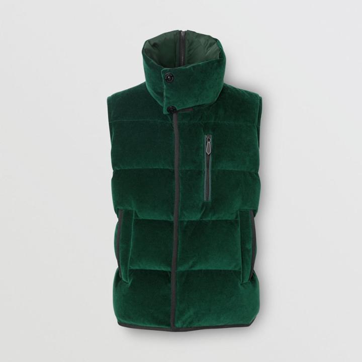 Burberry Burberry Satin Trim Chenille Puffer Gilet, Size: Xl, Green