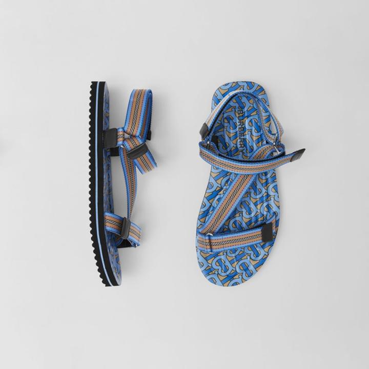 Burberry Burberry Icon Stripe And Monogram Print Sandals, Size: 42