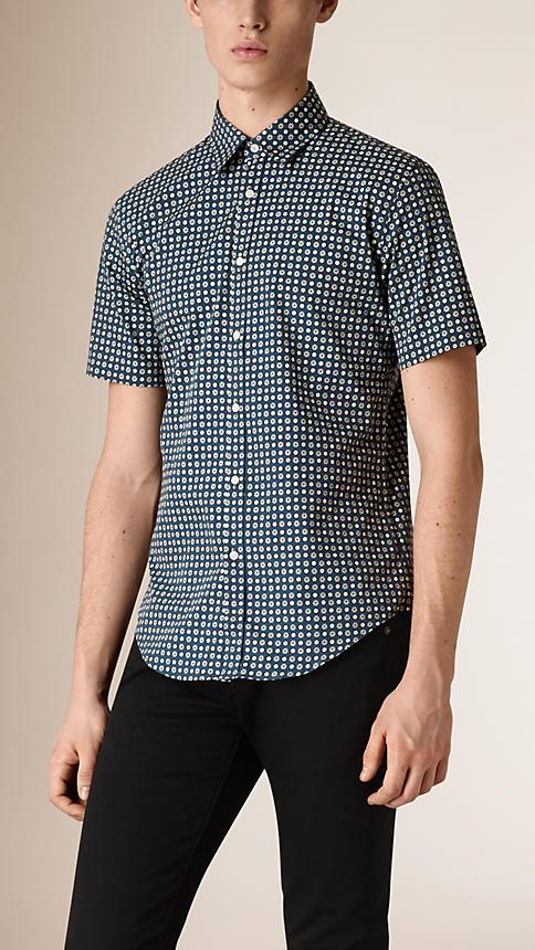 Burberry Short-sleeved Printed Cotton Silk Shirt