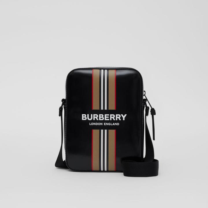 Burberry Burberry Logo And Icon Stripe Print Crossbody Bag, Black