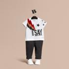 Burberry Burberry Flocked And Embroidered I Say Graphic Cotton T-shirt, Size: 3y, White
