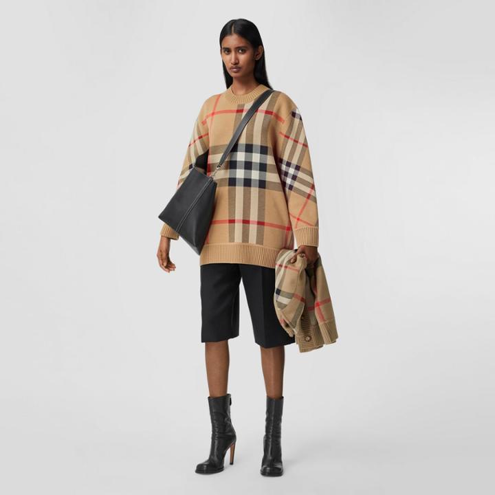 Burberry Burberry Check Technical Merino Wool Jacquard Sweater, Beige