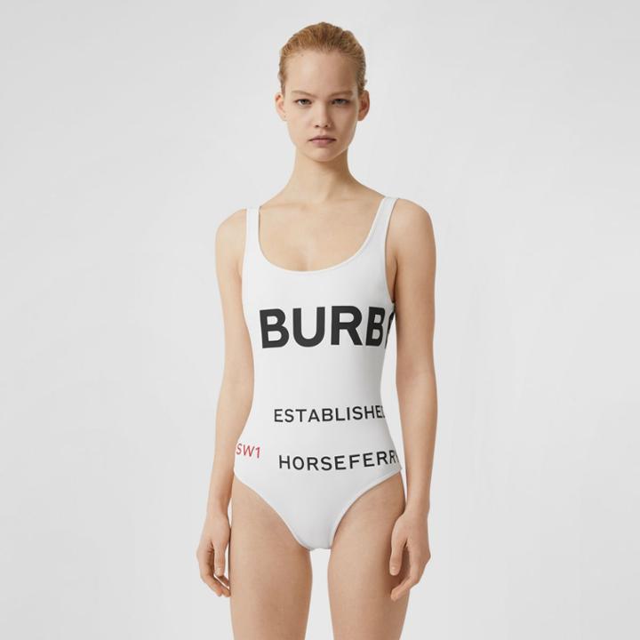 Burberry Burberry Horseferry Print Swimsuit, Size: L, White