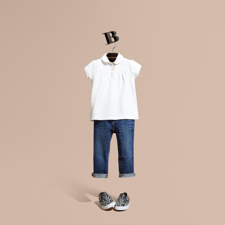 Burberry Burberry Ruched Detail Stretch Cotton Polo Shirt, Size: 14y, White