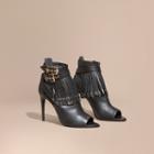 Burberry Fringed Leather Peep-toe Ankle Boots