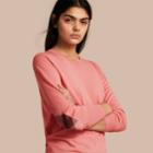 Burberry Burberry Check Detail Merino Wool Crew Neck Sweater, Size: Xs, Pink