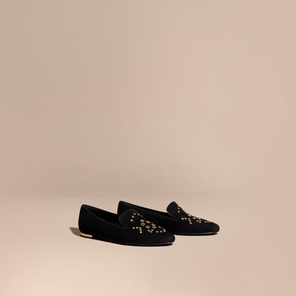 Burberry Rivet And Eyelet Detail Suede Loafers