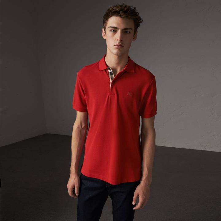 Burberry Burberry Check Placket Cotton Piqu Polo Shirt, Size: M, Red