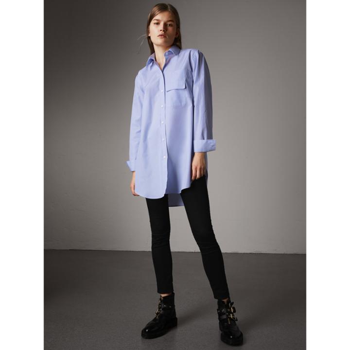 Burberry Burberry Double Pocket Cotton Oversize Shirt, Size: 08, Blue
