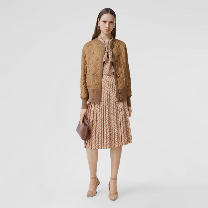 Burberry Burberry Logo Jacquard Diamond Quilted Jacket, Size: Xl, Beige