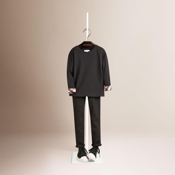 Burberry Burberry Long Sleeve Check Cuff T-shirt, Size: 14y, Black