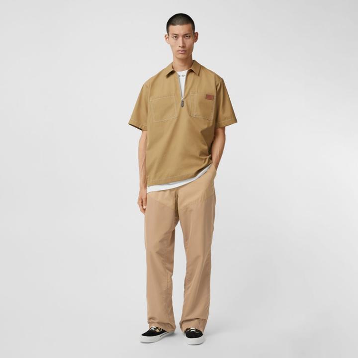 Burberry Burberry Nylon Panel Cotton Blend Wide-leg Trousers, Size: 34, Yellow