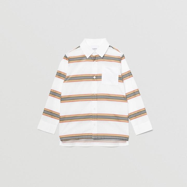 Burberry Burberry Childrens Embroidered Logo Icon Stripe Cotton Shirt, Size: 12y, White