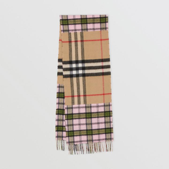 Burberry Burberry Contrast Check Cashmere Merino Wool Jacquard Scarf, Pink