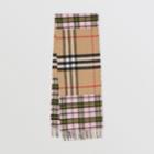 Burberry Burberry Contrast Check Cashmere Merino Wool Jacquard Scarf, Pink