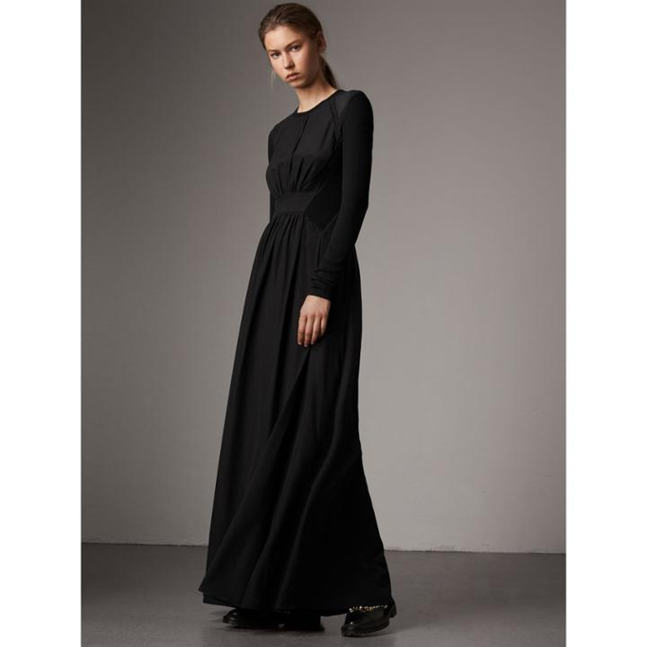 Burberry Burberry Silk Floor-length Gathered Dress, Size: 00, Black