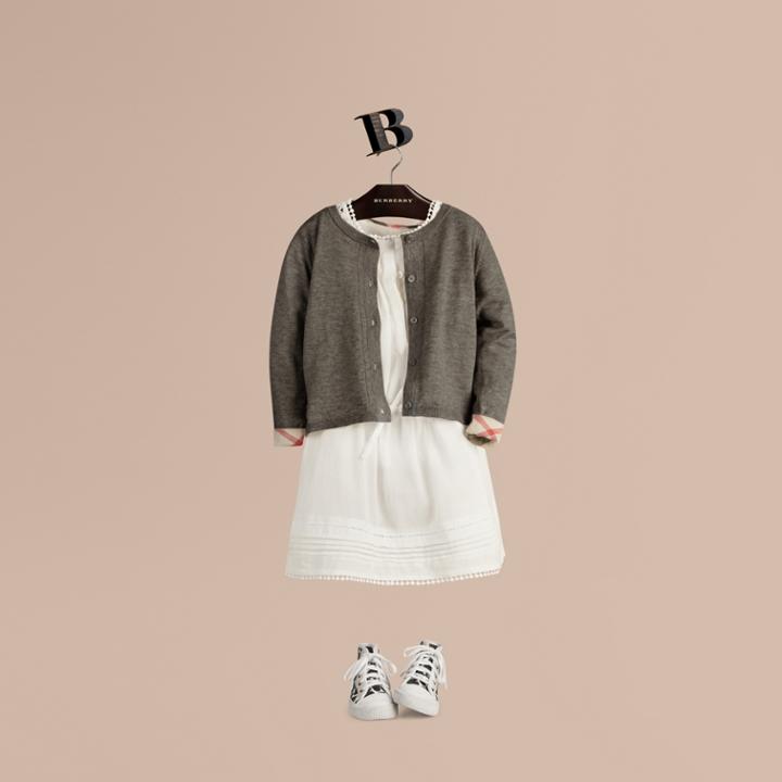 Burberry Burberry Check Cuff Cotton Knit Cardigan, Size: 12y, Grey