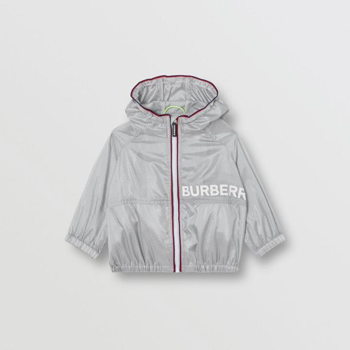 Burberry Burberry Childrens Logo Print Perforated Hooded Jacket, Size: 12m, Grey