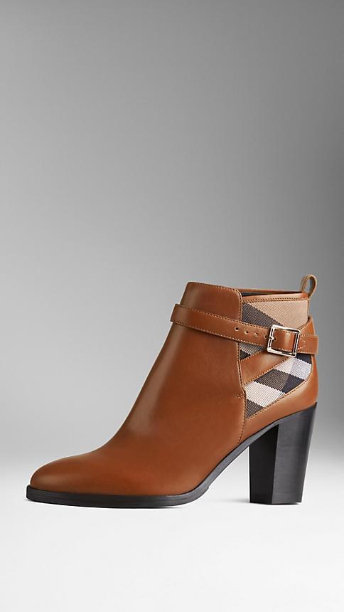 Burberry House Check And Leather Ankle Boots
