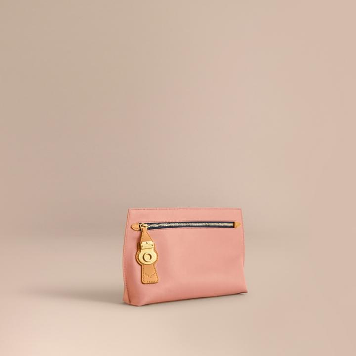 Burberry Burberry Two-tone Trench Leather Wristlet Pouch, Purple