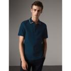 Burberry Burberry Striped Collar Cotton Piqu Polo Shirt, Size: Xl, Blue