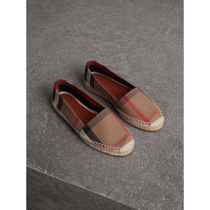 Burberry Burberry Check Linen Cotton Espadrilles, Size: 38, Brown