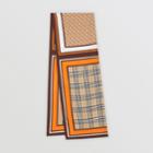 Burberry Burberry Monogram, Icon Stripe And Check Print Silk Scarf, Orange