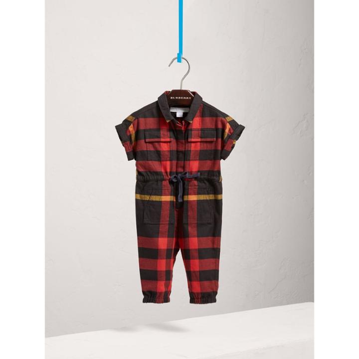 Burberry Burberry Short-sleeve Check Cotton Flannel Jumpsuit, Size: 18m, Black