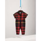 Burberry Burberry Short-sleeve Check Cotton Flannel Jumpsuit, Size: 18m, Black