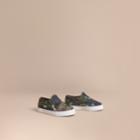 Burberry Burberry Beasts Print Cotton And Leather Slip-on Trainers, Size: 9.5, Green