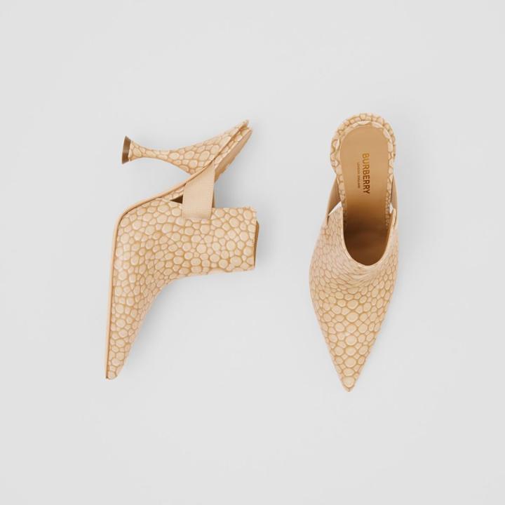 Burberry Burberry Stingray Print Leather Point-toe Mules, Size: 41, Beige
