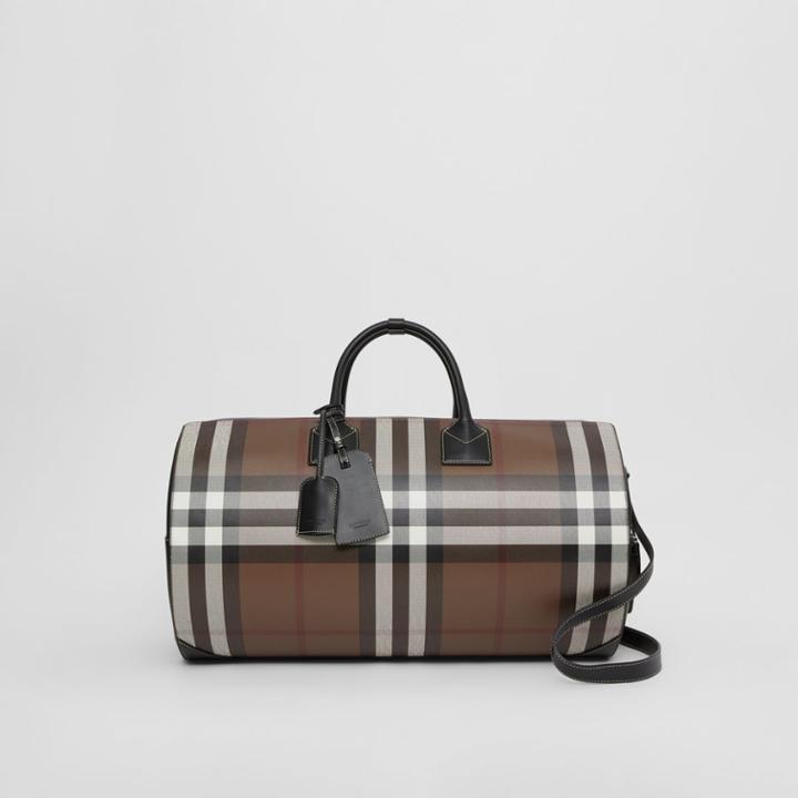 Burberry Burberry Large Check Print Leather Barrel Bag, Brown