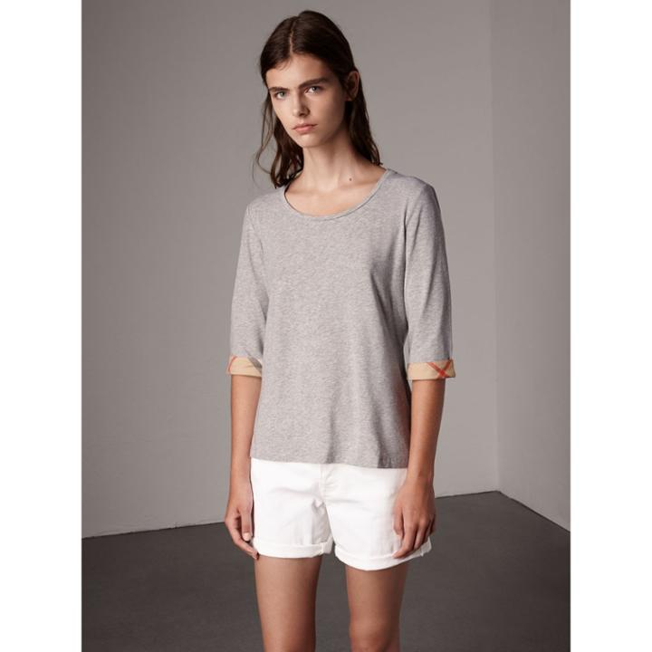 Burberry Burberry Check Cuff Stretch-cotton Top, Size: M, Grey