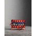 Burberry Burberry Scallop Print Haymarket Check And Leather Pouch, Red