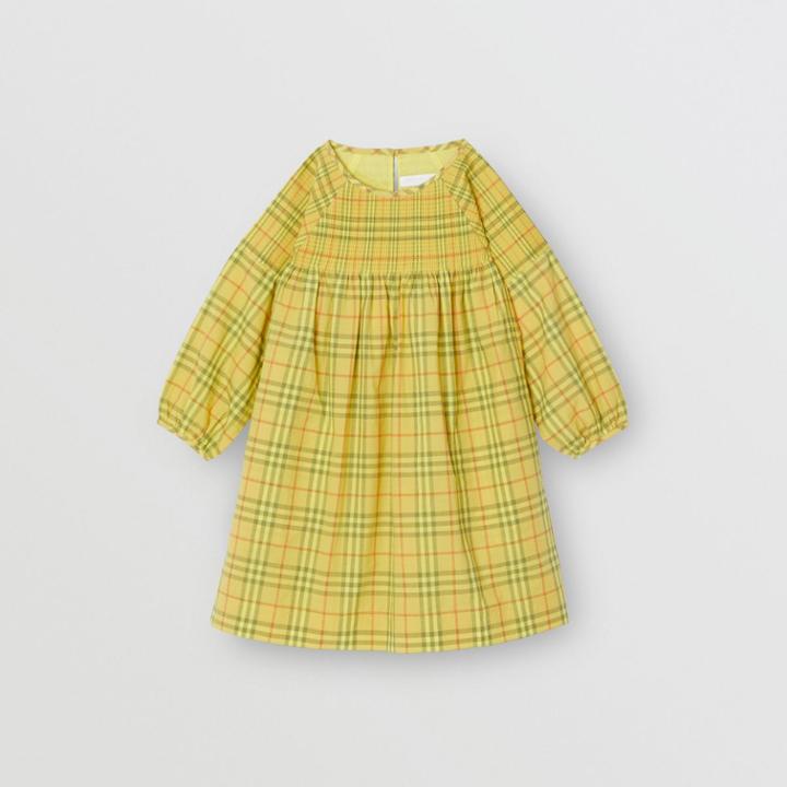 Burberry Burberry Childrens Smocked Check Cotton Dress, Size: 14y, Yellow