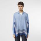 Burberry Burberry Monogram Print Trim Silk Shirt, Size: 00, Blue