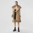 Burberry Burberry Shearling Trim Cotton Gabardine Belted Trench Coat, Size: 00, Honey